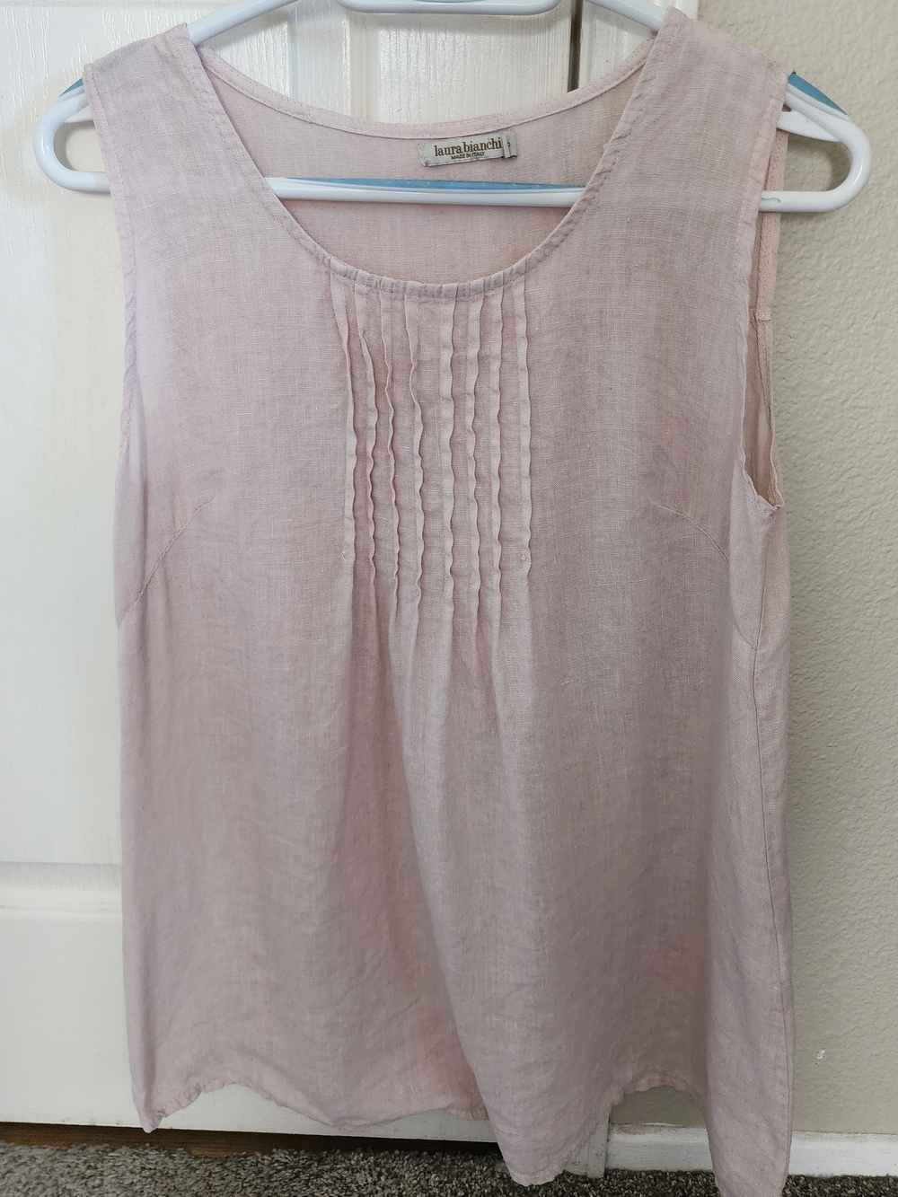 Laura Bianchi 100% Linen Blush Pink Pintuck Tunic Top Made in Italy S